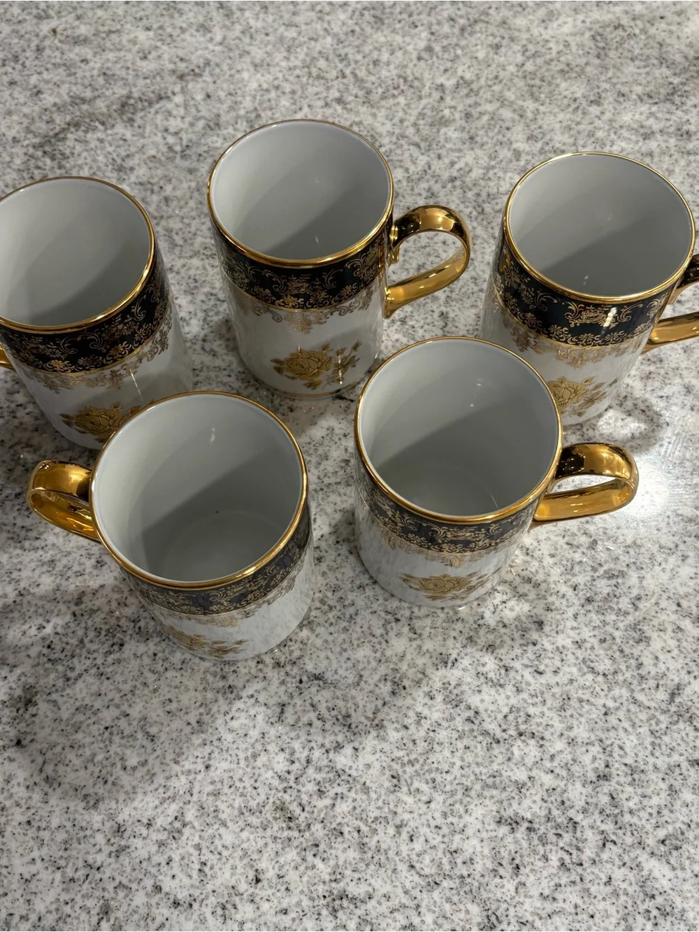Haas & Czjzek Original Cobalt blue gold ornate Porcelain mugs lot of 5 vintage